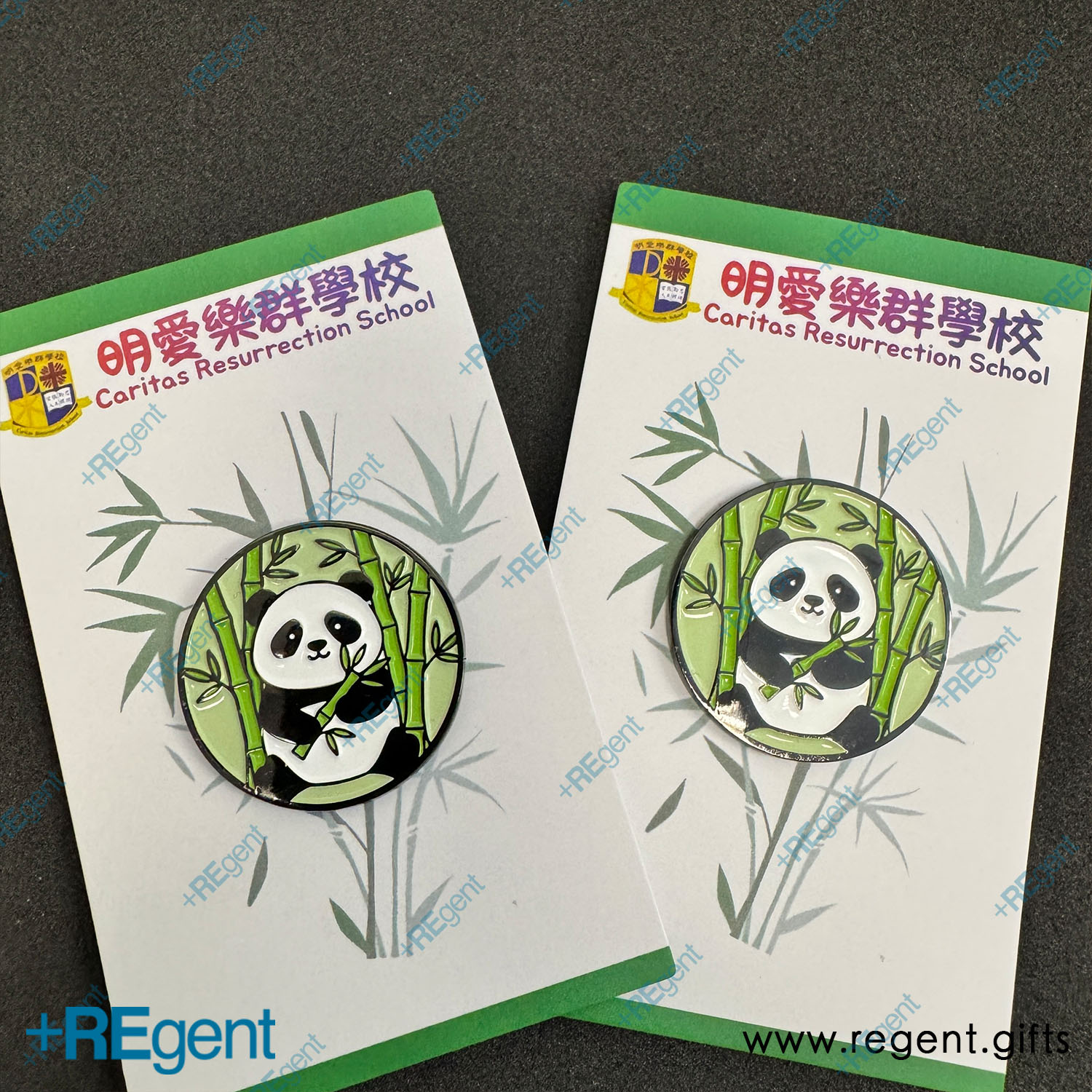 查看【校園禮品首選】明愛樂群學校：匯浚禮品打造精緻熊貓主題烤漆金屬襟章的禮品訂製案例,禮品編號:21257