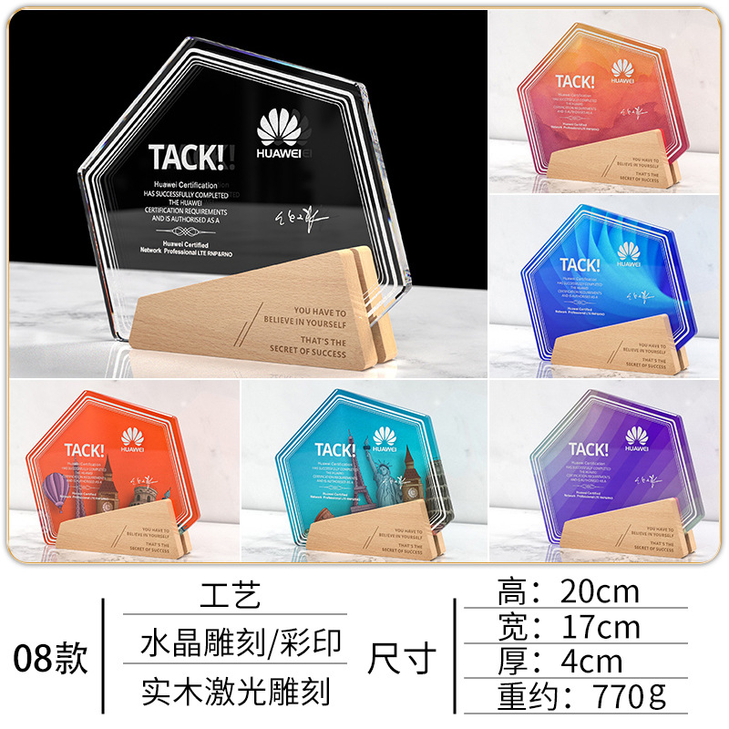 21413-尖頂盾形水晶實木獎座