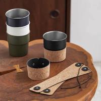 21340 - 304不鏽鋼露營隨手杯 可疊放收納軟木套咖啡杯 戶外便攜禮品套裝推薦