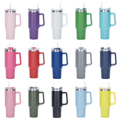 21369 - 不鏽鋼大容量保溫杯雙層真空設計帶吸管手柄冰霸杯隨行杯40oz