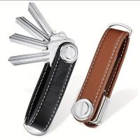 21395 - Leather Metal Keychain Minimalist Closure Ring