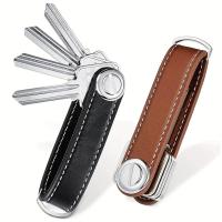 21395 - Leather Metal Keychain Minimalist Closure Ring